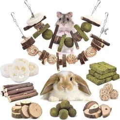 70 Stuks Konijnenspeelgoed, Kleine Dieren, Kauwspeelgoed, Hazen, Natuurlijk Timothy-gras, Kauwballen, Knabbels, Houten Ketting, Grasspeelgoed, Tandverzorging Voor Haasjes, Chinchillahamsters, Cavia’s, Racemuize