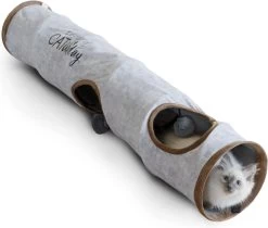 Premium Kattentunnel 120 X 24 Cm I 3 Kijkgaten & Speelballen I Katten Speeltunnel Opvouwbaar Kattenspeelgoed Katten Tunnel Tunnel Rascheltunnel Grot Rol Kat Tunnel Kat Grijs Konijn XXL
