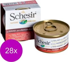 Schesir Kat Blik Gekookte Vis 85 G – Kattenvoer – 28 X Tonijn&Rund&Rijst