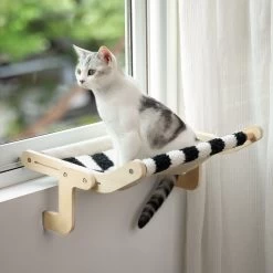 Mewoofun Kat Vensterbank Houten Stevige Hangmat – Kattenhangmat Voor Bij Het Raam – Katoenen Dam Canvas – Gemakkelijk Te Wassen – Multifunctioneel Multiplier Multiplex Kitten Katten Nest – Zonnebaden