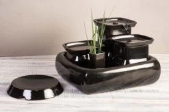 Miaustore Grote Keramische Drinkfontein Set – Kattenfontein – Voerbak – Drinkbak – Kattengras – Zwart – 3,4L – Keramisch – Katten En Honden -geen Filter Nodig