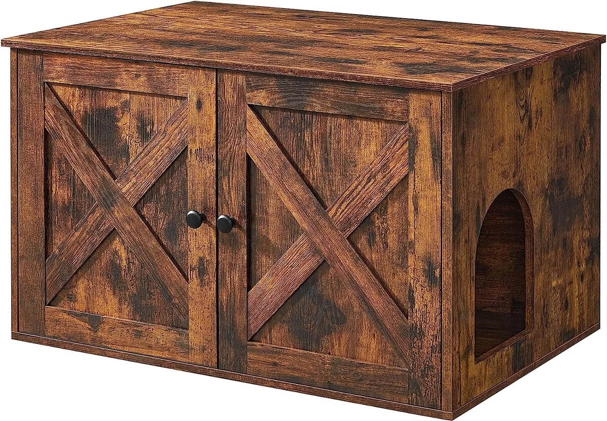 A.T. Shop Kattenbak Behuizing, Katten Kattenbak Meubels Verborgen, Met Verwijderbare Scheidingswand, Houten Kattentoilet Meubels, Indoor Kattenhuis, Rustieke Bruine