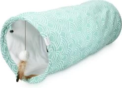 Navaris Kattentunnel Speeltunnel 60 Cm – Vouwbare Speeltunnel Huisdier Fleece – Tunnel Voor Kat Hond Konijn – Speeltunnel Met Bal En Veertje Turkoois