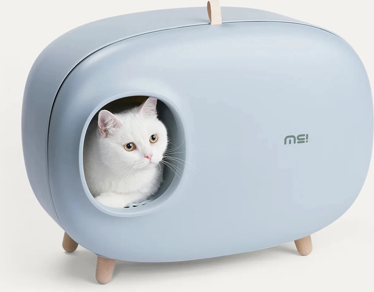 Design Kattenbak MakeSure! Met Lade – 4 Kleuren Lichtblauw – Wit – Mintgroen, Mosgroen 60x38x45cm Inclusief Lade, Uitlooprooster En Schepje